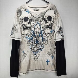 MMA Elite Long Sleeve Shirt Men's XL Skulls Goth Thermal Waffle